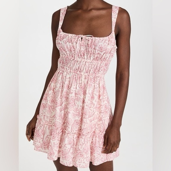 Saylor Austyn Pink Floral Linen Mini Dress SzL - Picture 1 of 10